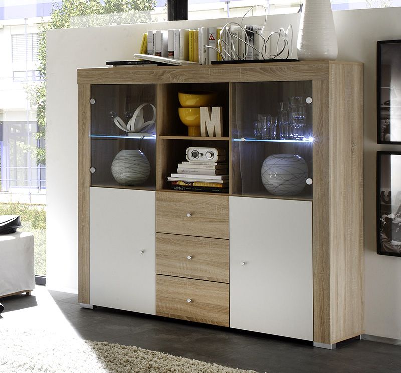 WOW* WOHNZIMMER WOHNWAND INKL. HIGHBOARD SCHRANKWAND ANBAUWAND EICHE