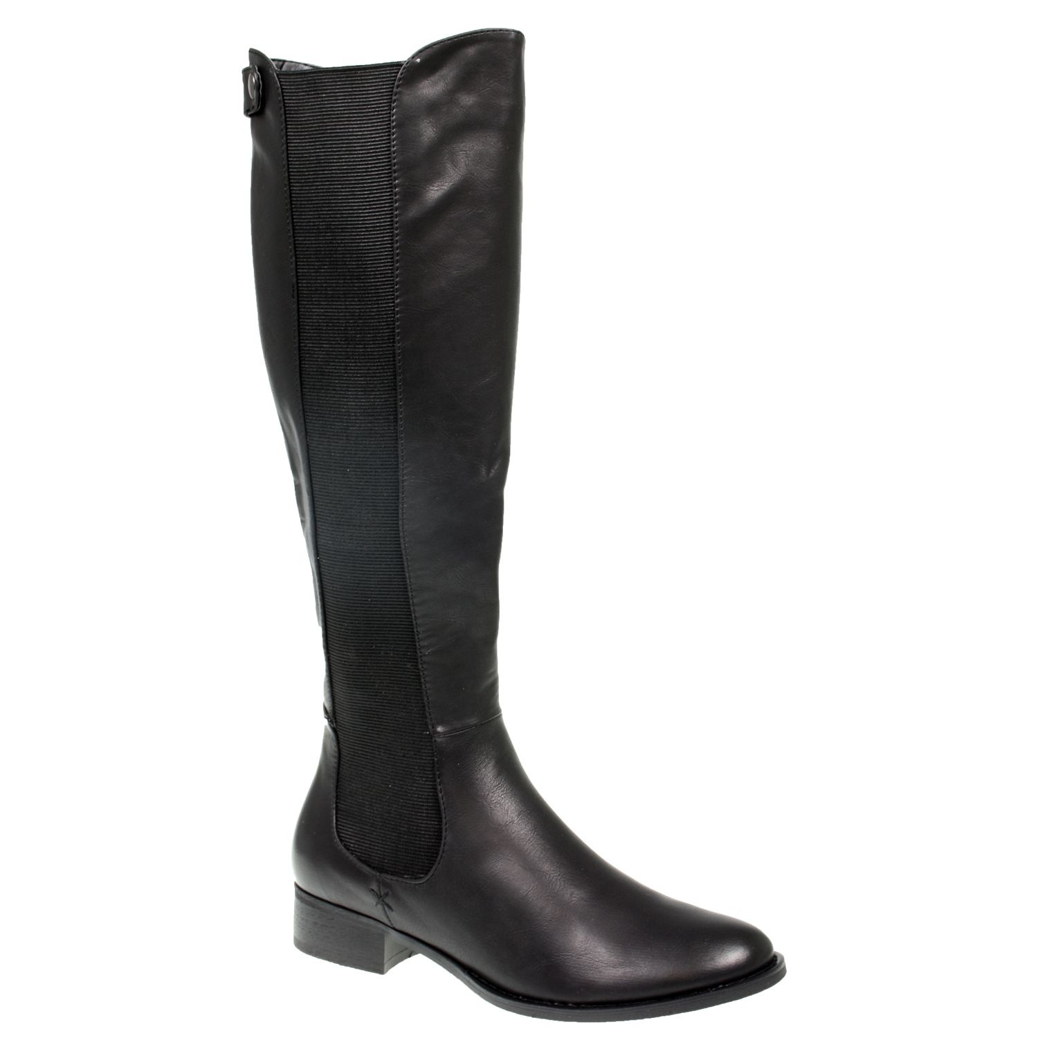 Damen Stiefel Knie Hoch Mode Reiter Stil Niedriger Absatz GUSSET