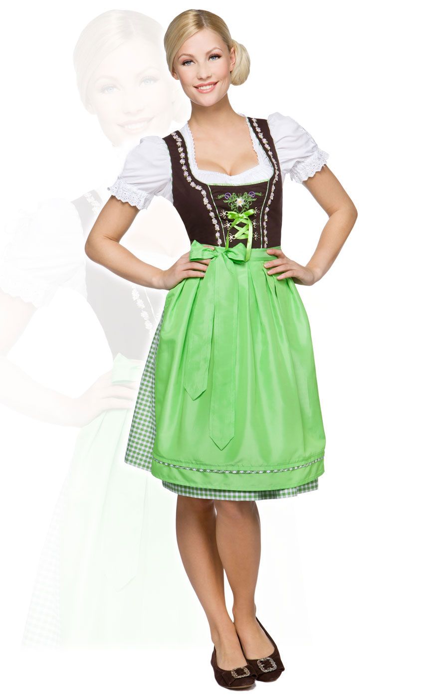 ZTWX1 Mididirndl 3tlg. Palma kiwi 60 cm karo, Größe 36