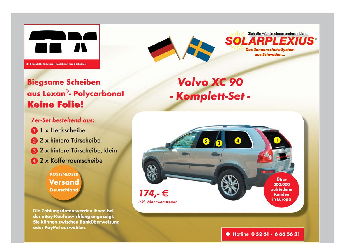 SOLARPLEXIUS VOLVO XC 90 Auto Sichtschutz Sonnenschutz ab Baujahr 2002