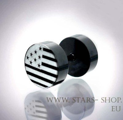 St. Fake Plug Ohrstecker USA Flagge BLACK *MS896