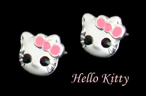 Hello Kitty Ohrstecker Ohrringe Strassstein versilbert Suess Neu