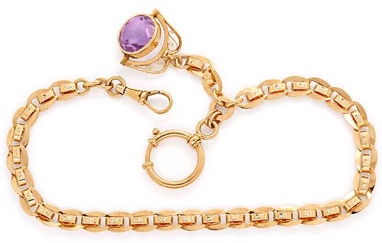 TASCHENUHREN KETTE ANTIK PETSCHAFT AMETHYST ROTGOLD 14K   JUWELENMARKT