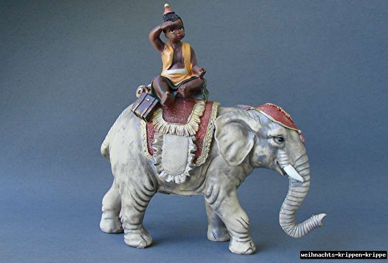 Krippenzubehör Krippenfigur Zusatzfigur Mohr auf Elefant 16cm K134 12