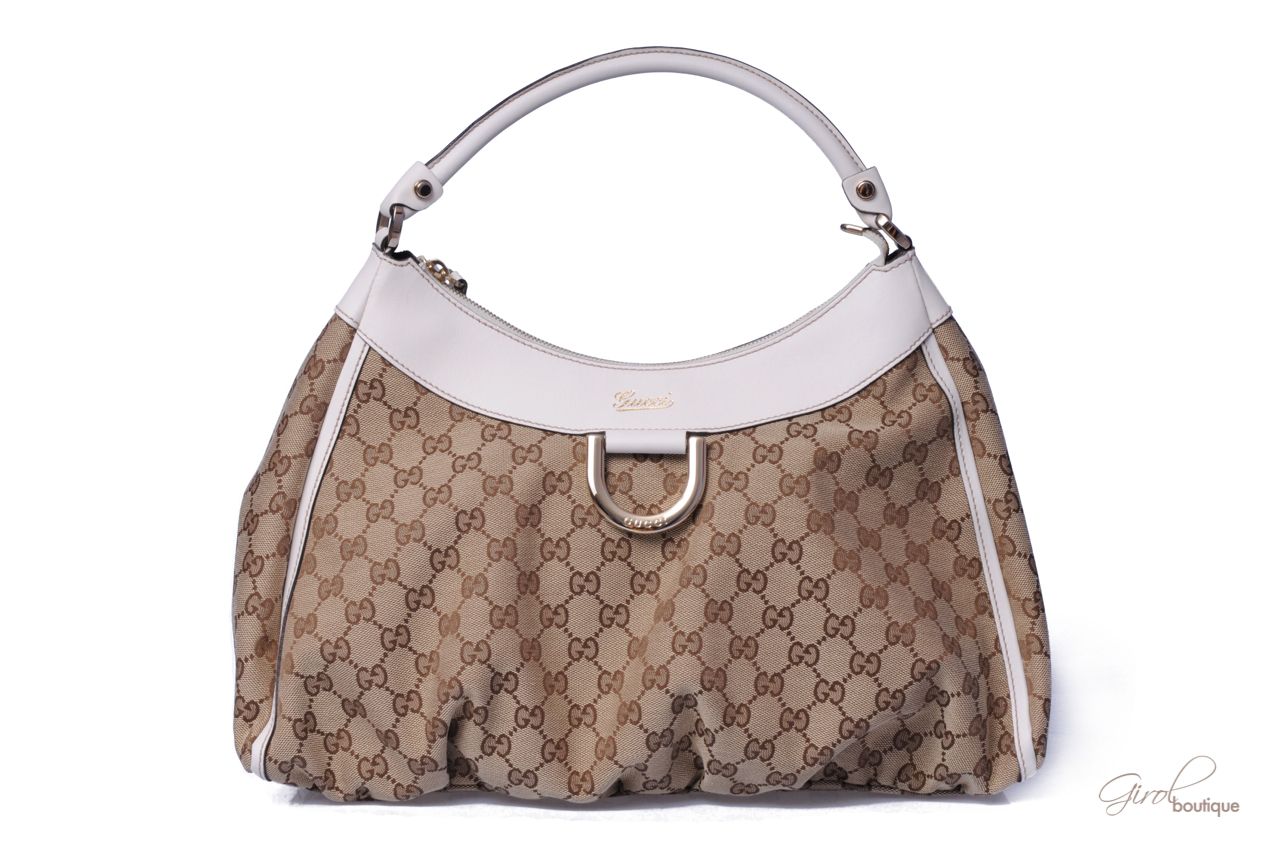 GUCCI DAMEN HANDTASCHE MEDIUM HOBO GG BEIGE/weiss 189833