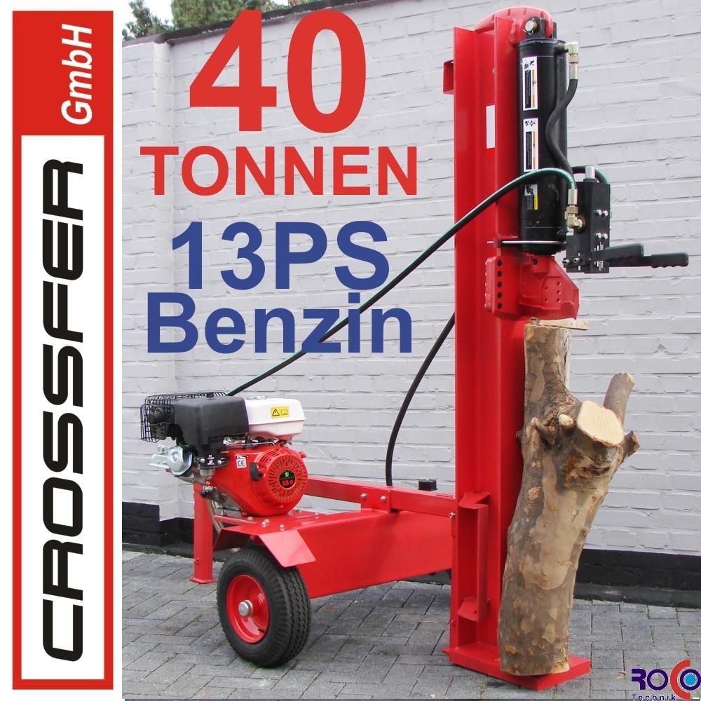 40 Tonnen Holzspalter mit 13 PS Benzin Motor auf Anhaenger 105cm